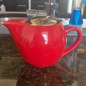 Red Ceramic Teapot with Stainless Steel Lid